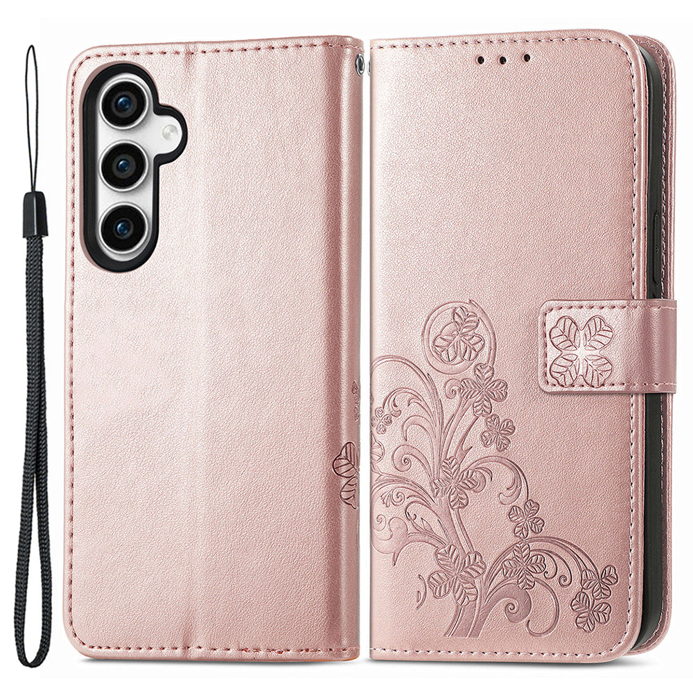 For Samsung Galaxy S23 FE Wallet PU Leather Cover Four-leaf Clover Imprinted Phone Stand Case with Wrist Strap For Samsung Galaxy S23 FE Wallet PU Leather Cover Four-leaf Clover Imprinted Phone Stand Case with Wrist Strap